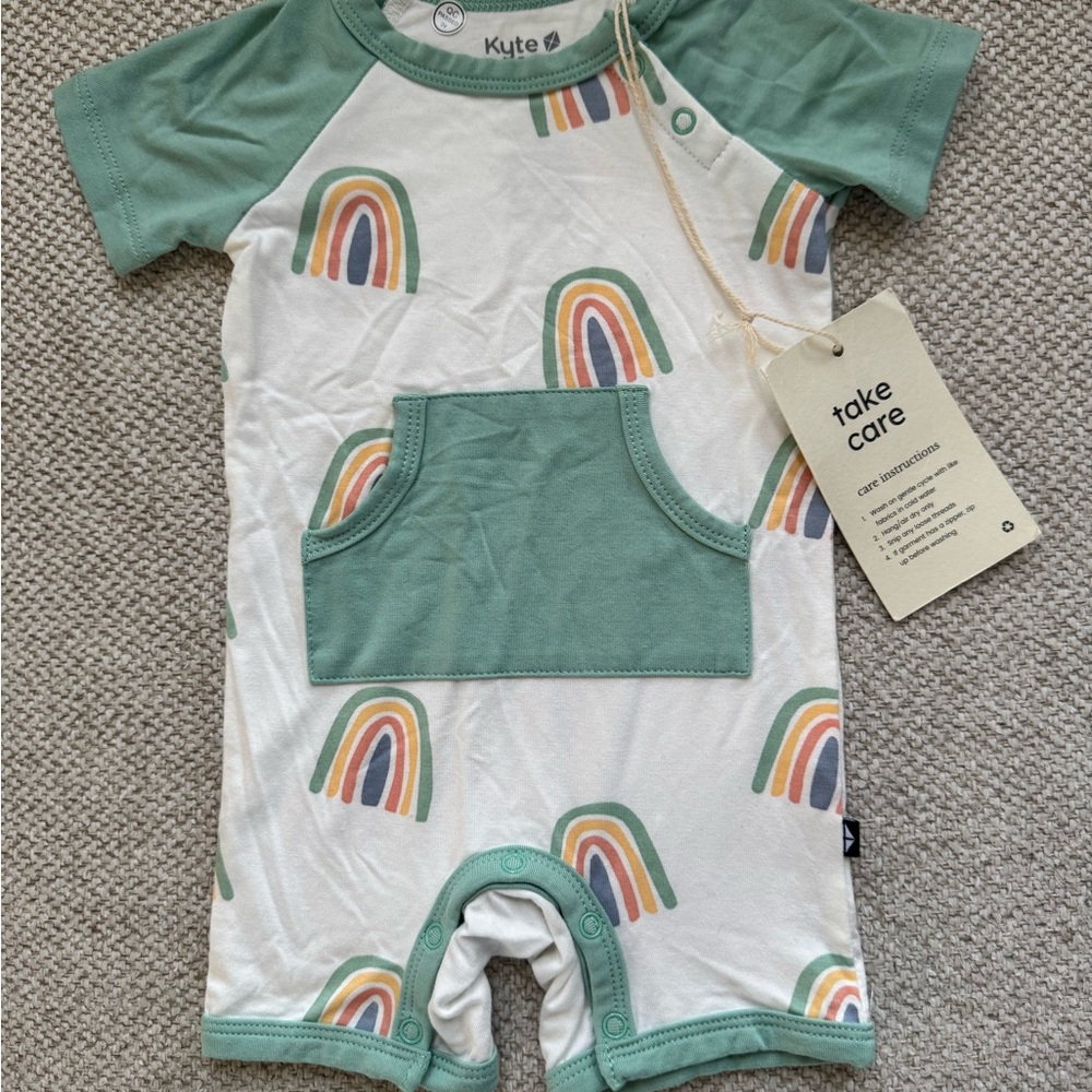 Kyte Baby Green Rainbow Shortall Romper